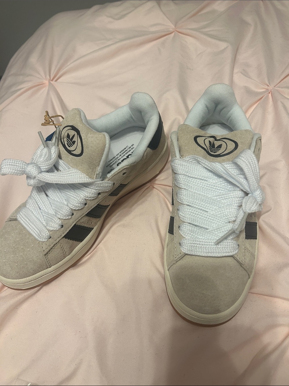 adidas Beige Suede Low-Top Sneakers with Black Stripes